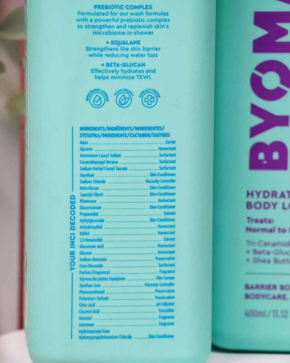 Byoma body wash ingrediënten 